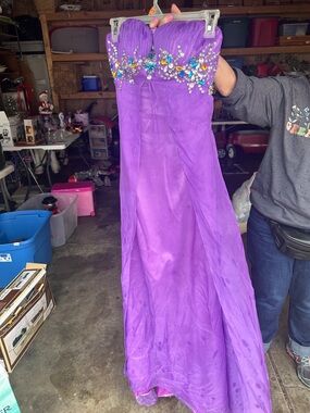 Strapless Purple Prom Dress with Jeweled Bodice
